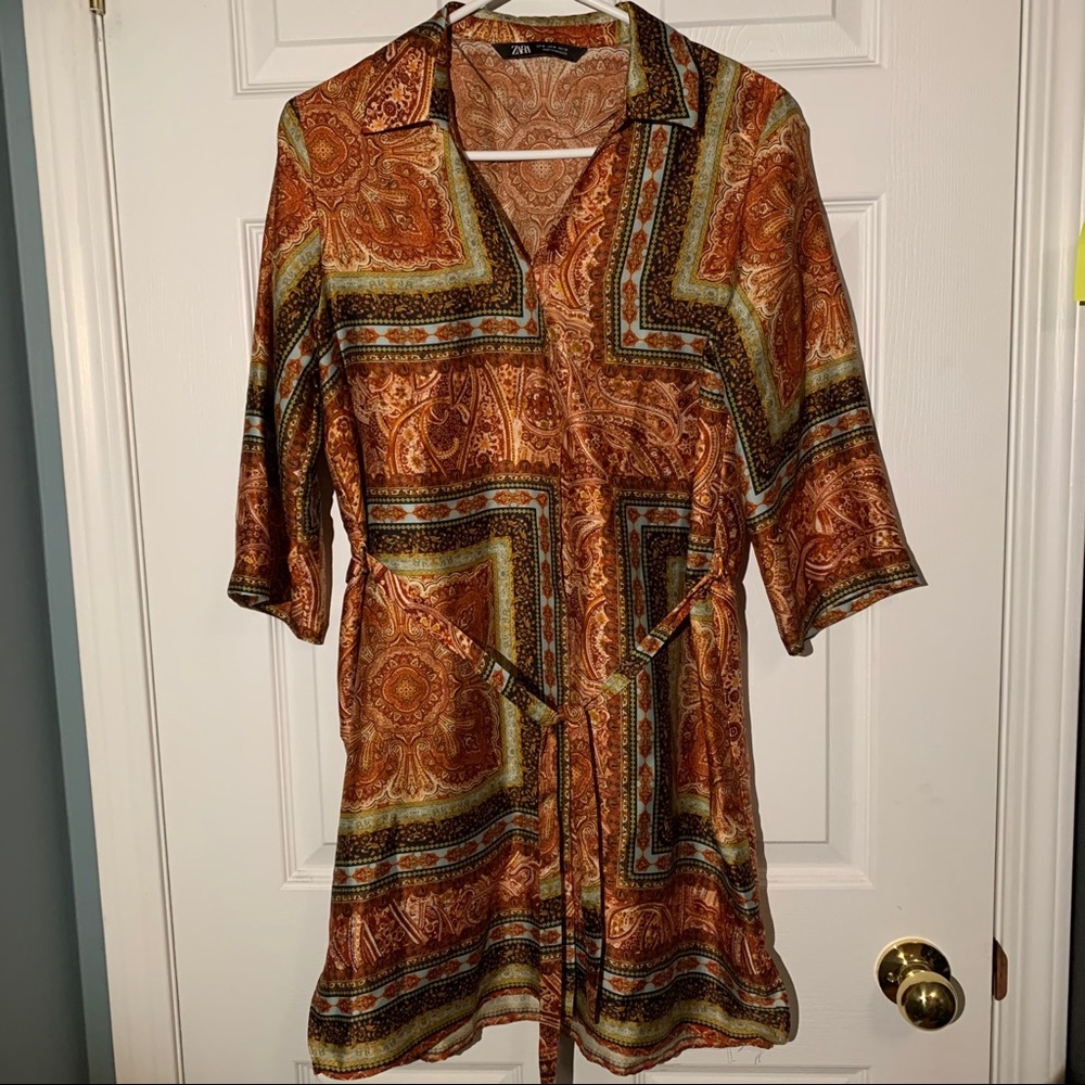 Zara paisley satin shirt dress (tunic length)